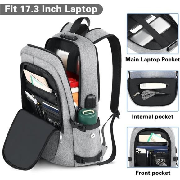 Travel Laptop Backpack,17.3 inch Anti Theft Business Laptop Backpack with USB - Picture 3 of 6